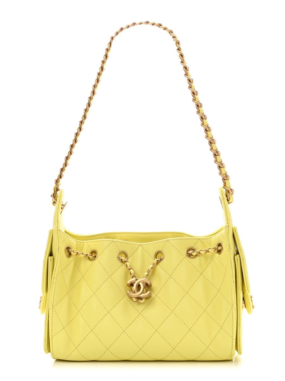 CHANEL Caviar Quilted Mini Chanel 25 Handbag Yellow